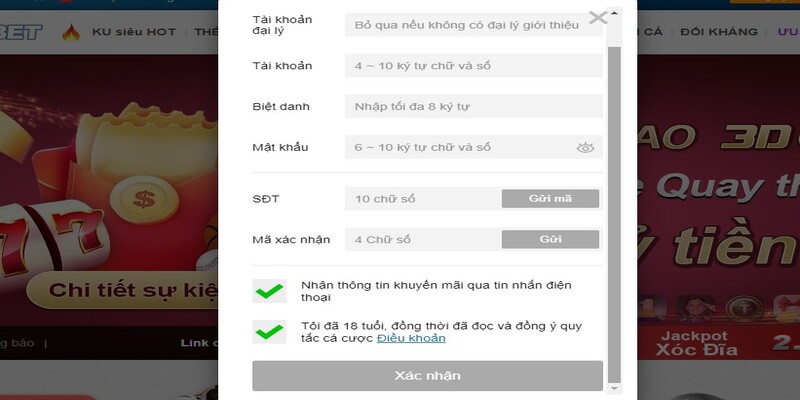 Chú ý điền đúng thông tin trước khi xác nhận đăng ký kubet88